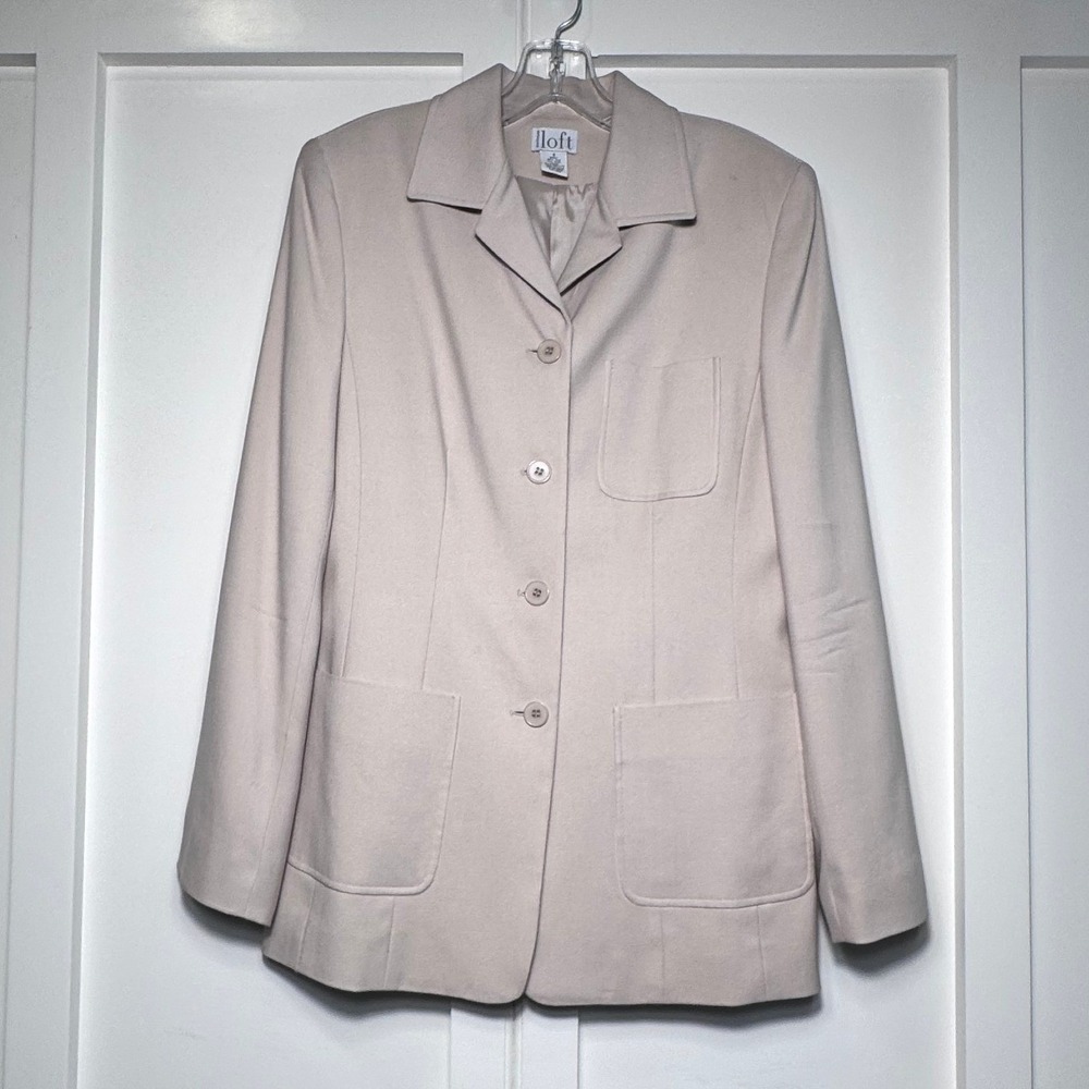 Ann Taylor Loft Silk‎ Wool Blazer Jacket Cream Button Front Size 8 Professional